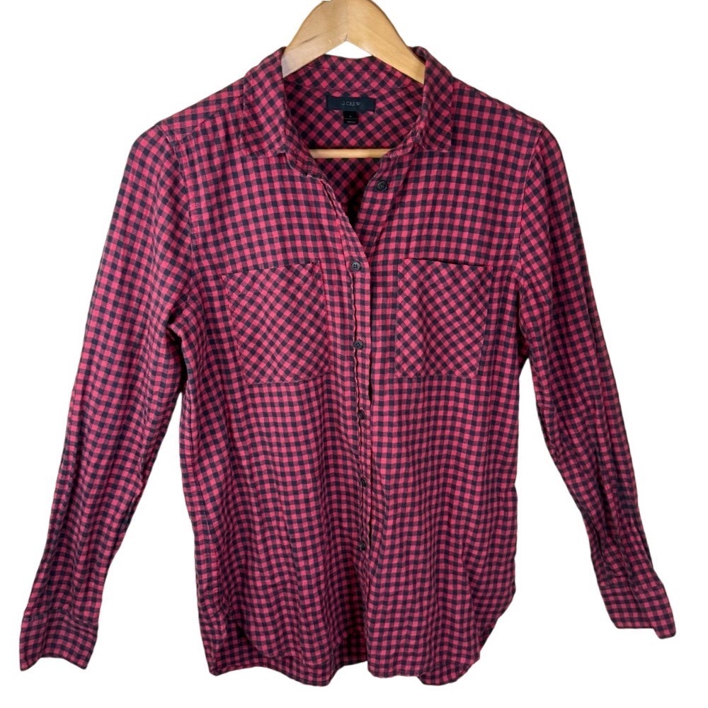 J. CREW Flannel button-down shirt Womens Size 6 Buffalo plaid gingham print